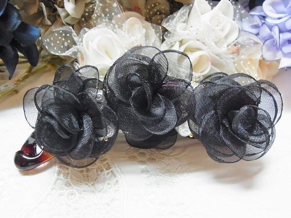 バンスクリップ 高品質 バラモチーフ ヘアアクセ　入学式 冠婚葬祭　パーティ ブラック 1枚目の画像