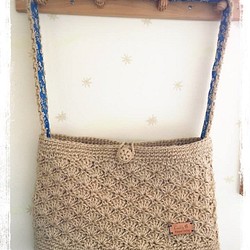 ○○受注製作○○　麻松編みショルダーバッグ　斜めがけ 　小サイズ 1枚目の画像