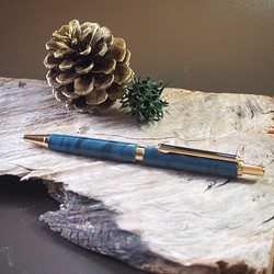 木のシャープペン0.5mm芯　☆トチ　ブルー　210329-12  スタビライズドウッドタイプ 1枚目の画像