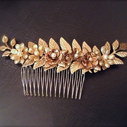 アンティークスタイルのゴールドのリーフ＆フラワーヘッドドレス 1枚目の画像
