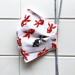 手拭生地　清涼マスク　（金魚）　◉共布マスク袋付き　※送料無料 1枚目の画像