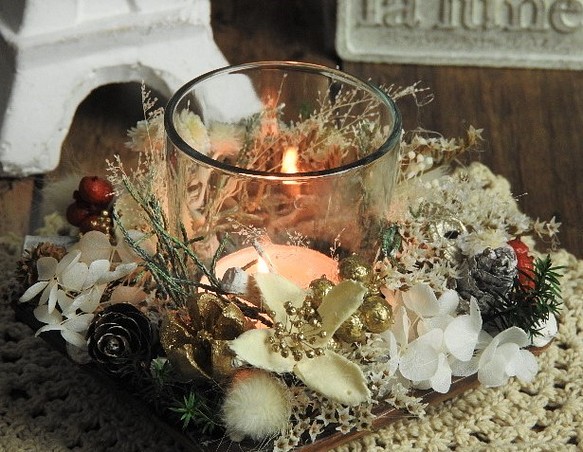 【Creema限定】幸せを願う『雪のクリスマスキャンドル』◆アロマ＆キャンドルホルダー 1枚目の画像