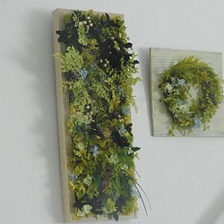 【F様専用】「森を眺めて・清流」縦長フレーム～プリザーブドグリーンのボタニカルART～ 1枚目の画像