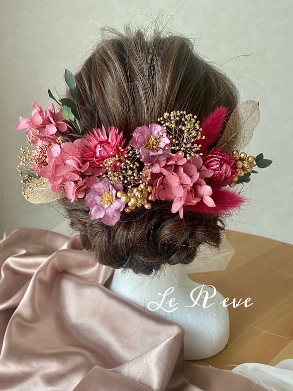 成人式　結婚式　卒業式　ローズピンクの髪飾り