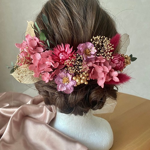 成人式 結婚式 卒業式 ローズピンクの髪飾り ヘアアクセサリー atelier 