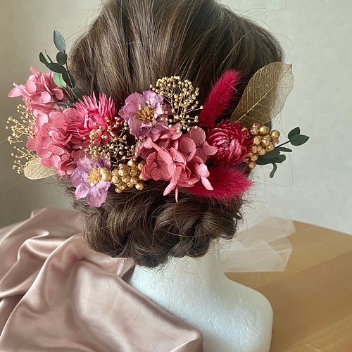成人式 結婚式 卒業式 ローズピンクの髪飾り ヘアアクセサリー atelier 