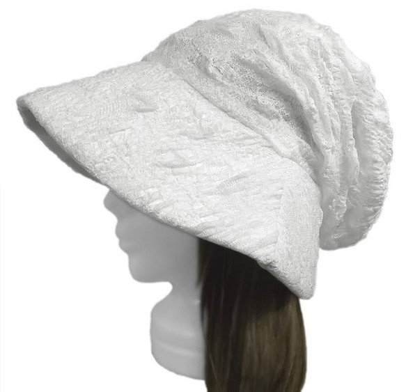 膨れ織レースニット／女優帽子(ゆったり)◆ホワイト　◇紫外線対策　オールシーズン着用(春夏にお薦め)◇ 1枚目の画像