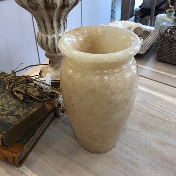 天然大理石(オニキスA)フラワーベース、花瓶、オブジェ 口径:大 