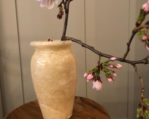 天然大理石(オニキスA)フラワーベース、花瓶、オブジェ　口径：大