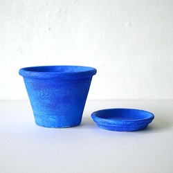 シャウエンブルー青い植木鉢　ポットS＋トレイ　chaouen blue flower pot　青いインテリア 1枚目の画像