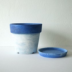 シャビーブルーの植木鉢　リム型ポットL＋トレイ　 flower pot 1枚目の画像