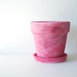 ラズベリー色の植木鉢　リム型ポットL＋トレイ　 Juicy Raspberry flower pot やさしい手ざわり 1枚目の画像
