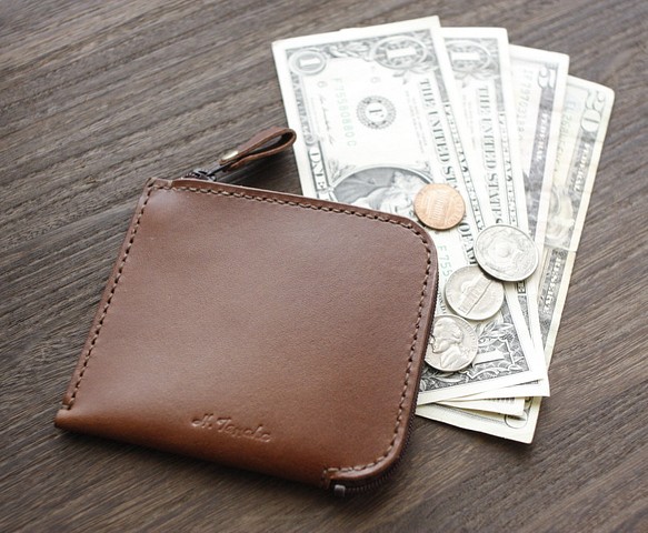 [免運費] 可以放入卡片、硬幣和紙幣 ♪ 櫪木皮革 L 形錢包 真皮錢包 日本製造 小錢包 第1張的照片