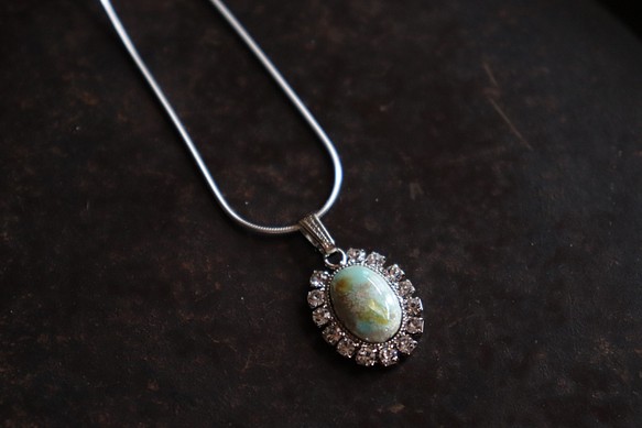 Enamel stone necklace oval #3 emerald sv925 1枚目の画像