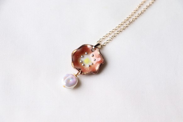Flower pearl necklace (オレンジ)七宝焼き 1枚目の画像