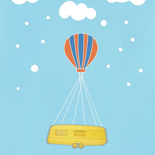 グラフィックデザインポスター Flying Balloon Bus バス 気球 空 雲 水色 イラスト ファンタジー 写真 グラフィック Natural Neutral 通販 Creema クリーマ ハンドメイド 手作り クラフト作品の販売サイト