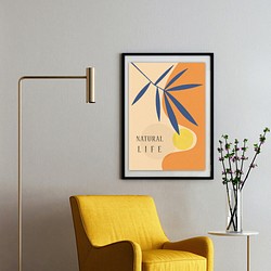 グラフィックデザインポスター NATURAL LIFE/ サマー ヤシ ボタニカル 太陽 ナチュラル オレンジ イエロー 1枚目の画像