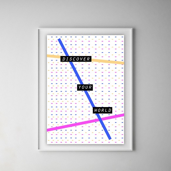 グラフィックデザインポスター DISCOVER YOUR WORLD/ライン　近未来　カラフルドット　ポップデザイン