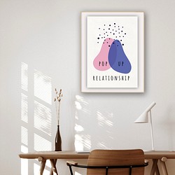 グラフィックデザインポスター pop-up relationship/ブルー ピンク 水玉・ドット 北欧　ポップデザイン 1枚目の画像
