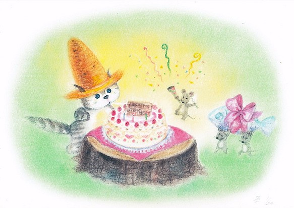 麦藁帽子をかぶった猫　お誕生日 1枚目の画像
