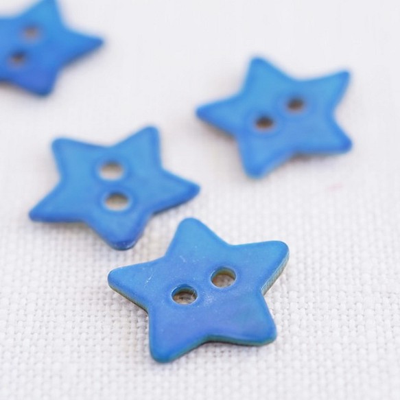 (3個) 15mm 星の貝ボタン ブルー フランス製 ＊ 天然素材 青 1枚目の画像