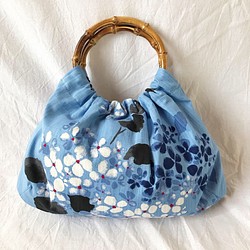 出售[日式]浴衣面料：裙子和配套的包（繡球花：藍色） 第1張的照片