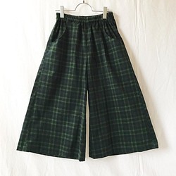 70厘米長：溫暖的基本燈芯絨長裙褲（格子呢格子：綠色） 第1張的照片