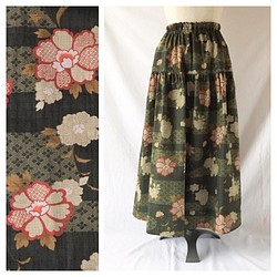[日式]蓬鬆別緻的分層裙（流水中的花朵：綠色） 第1張的照片