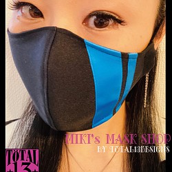 モード系　送料無料　おしゃれ　ストライプ　布マスク　大きめ　立体マスク　メンズマスク　ハロウィン　ブルー　リボンマスク 1枚目の画像