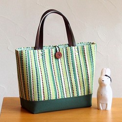 【出售】手織多色條紋午餐手提袋（綠色） 第1張的照片