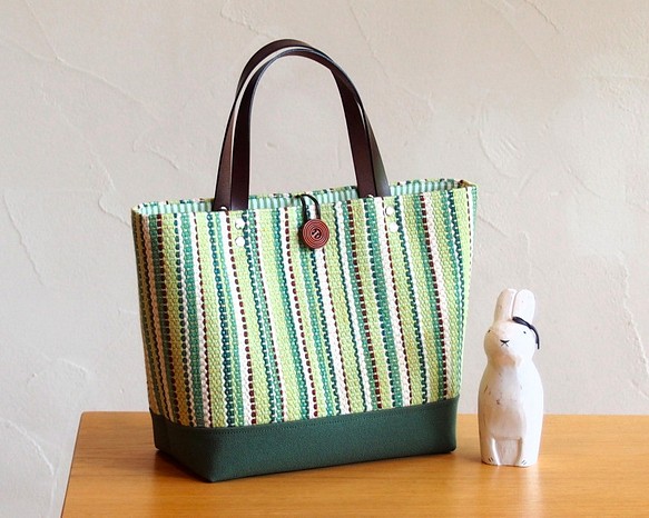 【出售】手織多色條紋午餐手提袋（綠色） 第1張的照片