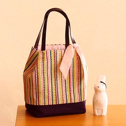 春色法國色手工編織布桶手提袋（粉色） 第1張的照片
