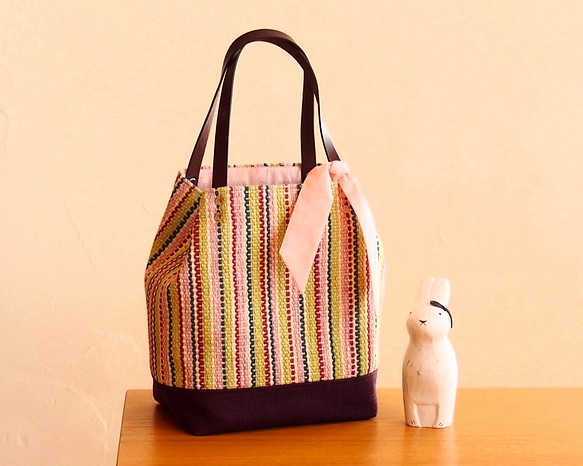 春色法國色手工編織布桶手提袋（粉色） 第1張的照片