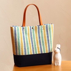 【SALE】多邊手織布方形手提包（藍色） 第1張的照片