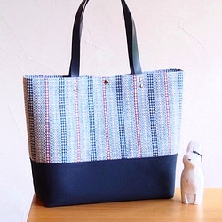 [SALE]夏季果子露彩色手工編織布大號肩背包（藍色） 第1張的照片