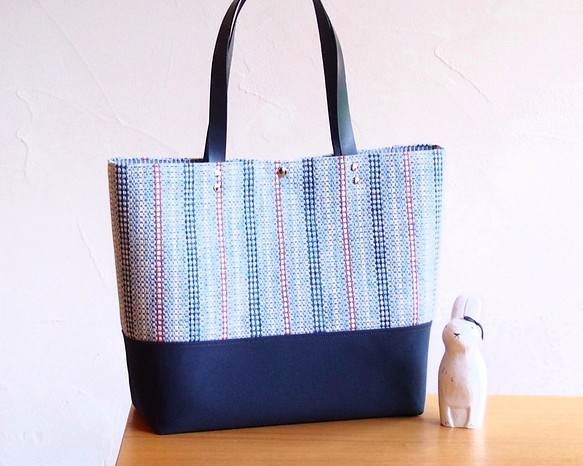 [SALE]夏季果子露彩色手工編織布大號肩背包（藍色） 第1張的照片
