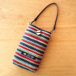 【在庫処分SALE】手織りノルディックカラーストライプのスマホポーチ（グレー） 1枚目の画像