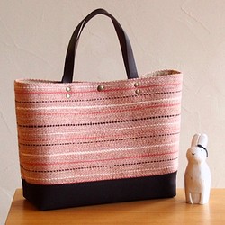 手工編織彈簧色混色手提袋（櫻花） 第1張的照片