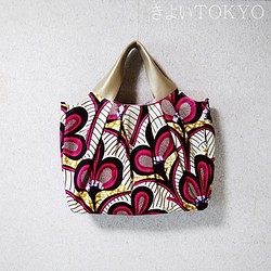 アフリカンプリント・ハッピーピンクのグラニー風バッグ /着物に合うバッグ（送料無料） 1枚目の画像