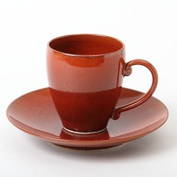 【清水焼】柿釉　樽型コーヒー碗皿 1枚目の画像