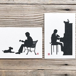 犬と子猫のポストカード　4枚組　「ピアノ」「ギター」 1枚目の画像