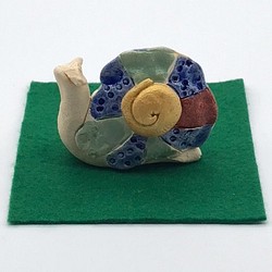 041-0018　置物 インテリア 和陶器 和モダン /カタツムリ(平・青色) 1枚目の画像