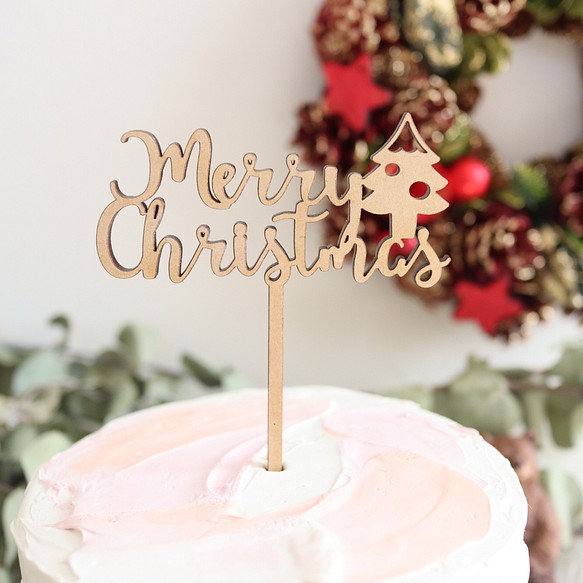 木製蛋糕裝飾聖誕樹類型 Xmas Merry Christmas 第1張的照片