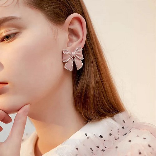 量産型 miumiu パール リボン ピアス PK ピアス（スタッド・一粒