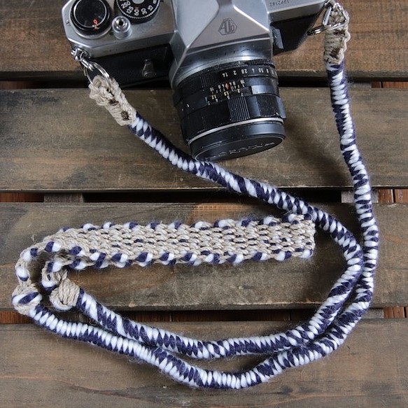 &lt;限量編號&gt;雙領針織麻繩麻繩相機背帶（雙環） 第1張的照片