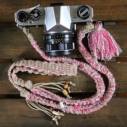 手工紡製的麻線相機帶-粉紅色（皮帶） 第1張的照片