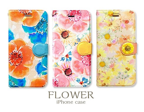 i phone case (wallet case), flower bi-color 第1張的照片