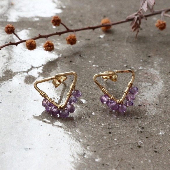 [紫水晶]三角形鏡框耳環 第1張的照片