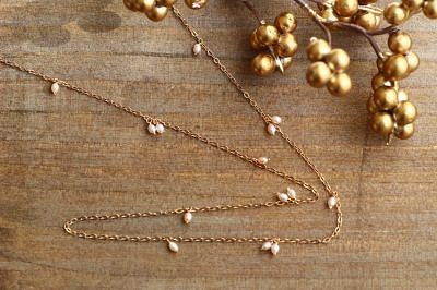 K14gf淡水珍珠（粉紅米）花瓣長項鍊 第1張的照片