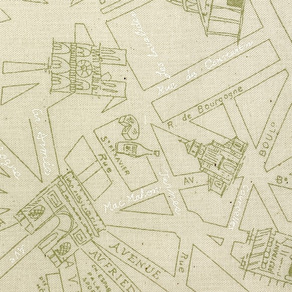 バルクセール! プリントシーチング　フランス地図（グリーン）５mカット 1枚目の画像